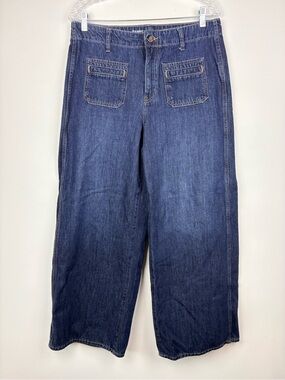 Old Navy High-Rise Baggy Wide Leg Jeans Dark Wash Patch Pockets Sz 10